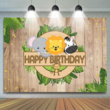 Allenjoy Jungle Cute Animals Khaki Wooden Backdrop For Birthday