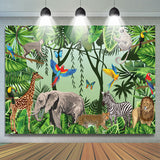 Allenjoy Jungle Forest Animals Birthday Party Backdrop For Kids