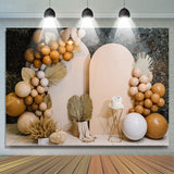 Allenjoy Khaki Balloons Feather Stone Wall Birthday Backdrop