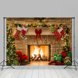 Allenjoy Khaki Bricks Wall And Merry Christmas Trees Backdrop