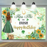 Allenjoy Kiss Me Im Irish Floral Green Girl Birthday Backdrop