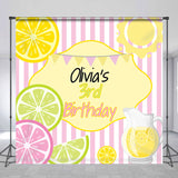 Allenjoy Kiwi Orange Juicy Stripe Custom 3Rd Birthday Backdrop