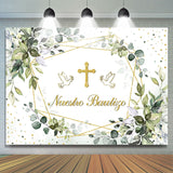 Allenjoy Leaf With Dove Cross Mi Bautizo Baptism Backdrop