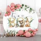 Allenjoy Leaves Animals Round Baby Shower Backdrop Boy