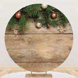 Allenjoy Leaves Bauble Wooden Round Merry Christmas Backdrop