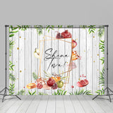 Allenjoy Leaves Fruits Grey Wooden Happy Shavuot Backdrop