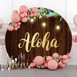 Allenjoy Leaves Light Aloha Wooden Round Party Backdrop