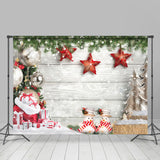 Allenjoy Leaves Stars Snowflake White Wood Christmas Backdrop