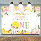 Allenjoy Lemon Pink Foral Summer Fruits Birthday Party Backdrop