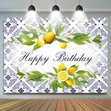 Allenjoy Lemons Indigo Vine Pattern Happy Birthday Backdrop