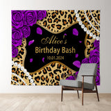 Allenjoy Leopard Purple Rose Pearl Custom Birthday Backdrop