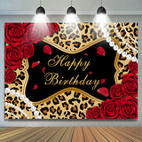 Allenjoy Leopard Rose Glitter Themed Happy Birthday Backdrop