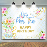 Allenjoy Lets Partea Baby Blue Flower Happy Birthday Backdrop