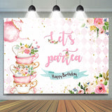 Allenjoy Lets Partea Pink Teapot And Floral Birthday Backdrop