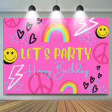 Allenjoy Lets Party Rainbow Pink Happy Birthday Backdrop