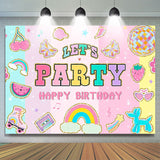 Allenjoy Lets Party Stripe Happy Birthday Backdrop Girl