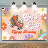 Allenjoy Lets Roll Groovy Rainbow Happy Birthday Backdrop