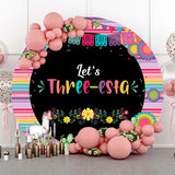 Allenjoy Lets Three Esta Floral Round 3Rd Birthday Backdrop