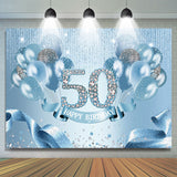 Allenjoy Light Blue Balloon Ribbion Happy 50Th Birthday Backdrop