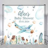 Allenjoy Light Blue Cloud Plane Custom Baby Shower Backdrop