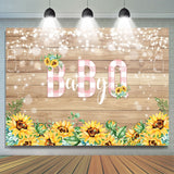 Allenjoy Light Brown Wood And Sunflower Baby Shower Backdrop