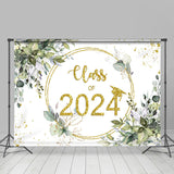 Allenjoy Light Green Leaves And Gold Glitter 2022 Grad Backdrop