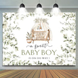 Allenjoy Light Green Leaves Cradle Boy Baby Shower Backdrop