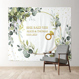 Allenjoy Light Green Leaves Gold She Said Yes Wedding Backdrop