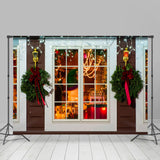 Allenjoy Light Green Wreath White Window Christmas Backdrop