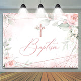 Allenjoy Light Pink Baptism Cross Themed Birthday Backdrop