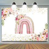 Allenjoy Light Pink Rainbow And Floral Glitter Birthday Backdrop