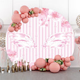 Allenjoy Light Pink Stripes And Wing Round Happy Birthday Backdrop