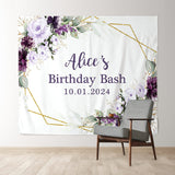 Allenjoy Light Purple Floral White Custom Name Birthday Backdrop