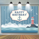 Allenjoy Lighthouse Seagull Cloudy Navigation Happy Birthday Backdrop