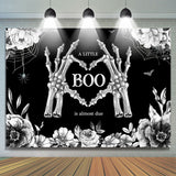 Allenjoy Little Boo Bones Floral Halloween Baby Shower Backdrop