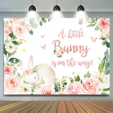 Allenjoy Little Bunny Is On The Way Floral Baby Shower Backdrop