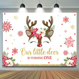 Allenjoy Little Deer Is Turning One Snowflake Birthday Backdrop