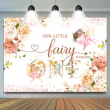 Allenjoy Little Fairy Floral Glitter 1St Birthday Backdrop