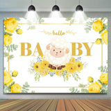 Allenjoy Little Lamb Yellow Floral Leaf Baby Shower Backdrop