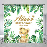 Allenjoy Little Lion Green Leaves Custom Baby Shower Backdrop