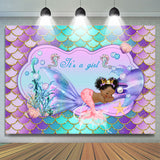 Allenjoy Little Mermaid Purple Glitter Girl Baby Shower Backdrop