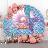 Allenjoy Little Mermaid Tail Pearl Round Party Backdrop