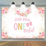 Allenjoy Little Miss Onederful Pink Folral Birthday Backdrop