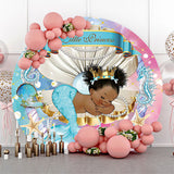 Allenjoy Little Princess Mermaid Round Baby Shower Backdrop