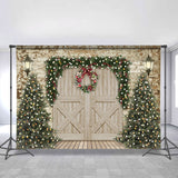 Allenjoy Little Spot Light Chrismas Tree And Wood Door Backdrop