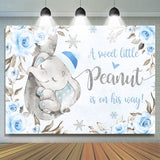 Allenjoy Little Sweet Elephant Blue Floral Baby Shower Backdrop