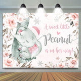 Allenjoy Little Sweet Elephant Pink Floral Baby Shower Backdrop