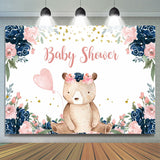 Allenjoy Little Teddy Bear With Florals Baby Shower Backdrop