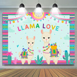 Allenjoy Llama Love And Green Cactus Colorful Birthday Backdrop