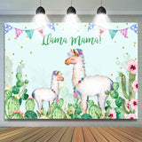 Allenjoy Llama Mama Green Cactus Gold Dots Theme Party Backdrop